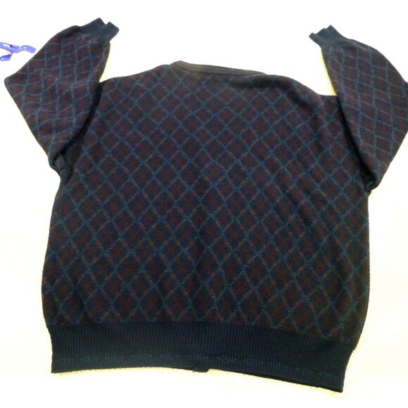 Vtg 90s Florence Tricot Cardigan Sweater Argyle L Patterned Wool Blend Italy - Picture 4 of 8